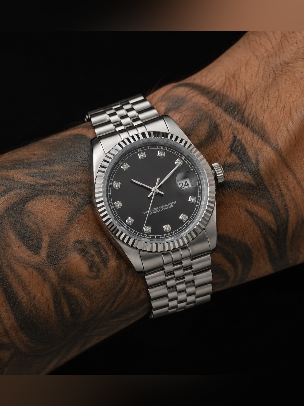 Mens Stainless Steel Wristwatch With Black Dial And Date